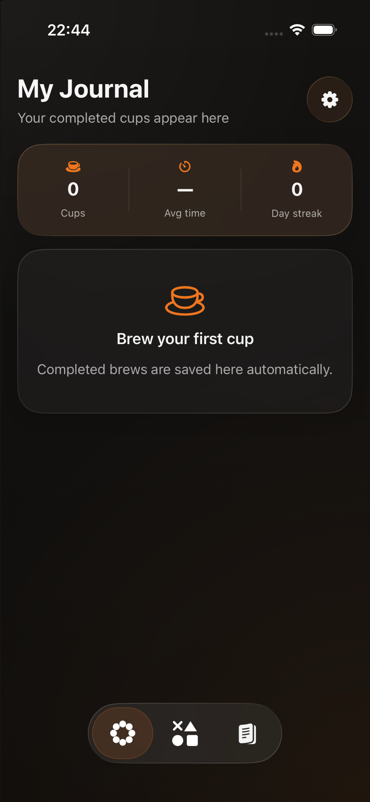 Reta journal screen showing saved brew history